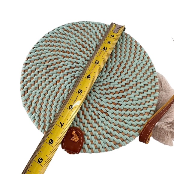 Hand Woven Round Rattan Straw Purse Bag Wicker Crossbody Leather Granny Boho - Picture 6 of 8